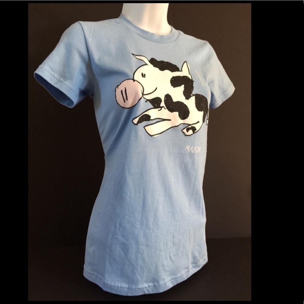 𝅺American Apparel Cow Animal Art graphic Tee Light Blue T-shirt from Maximsart